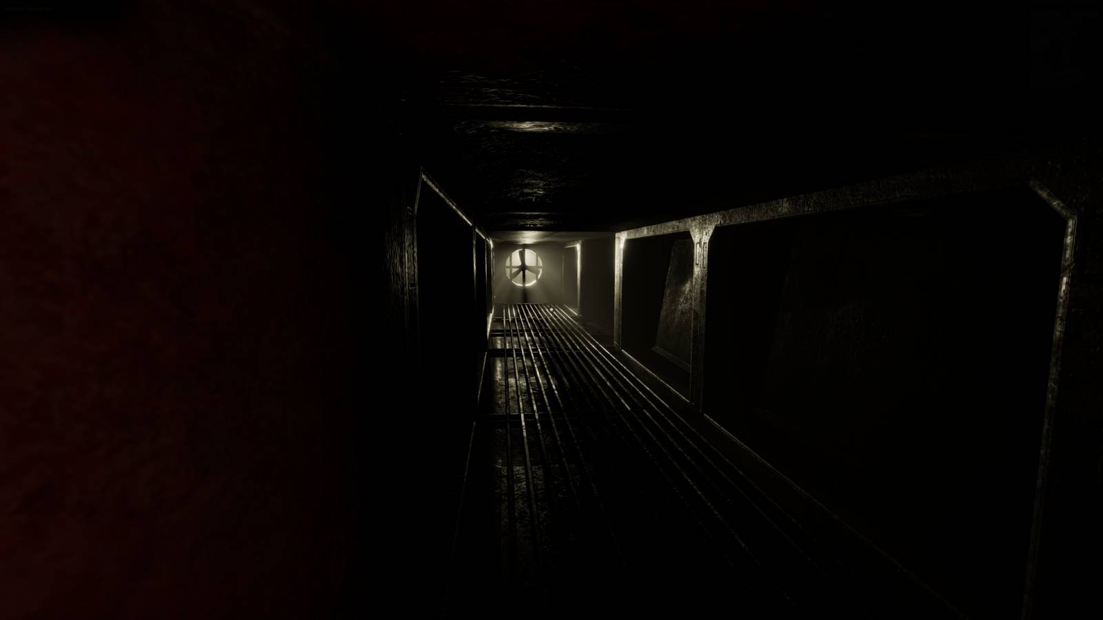 A long corridor in the lower levels